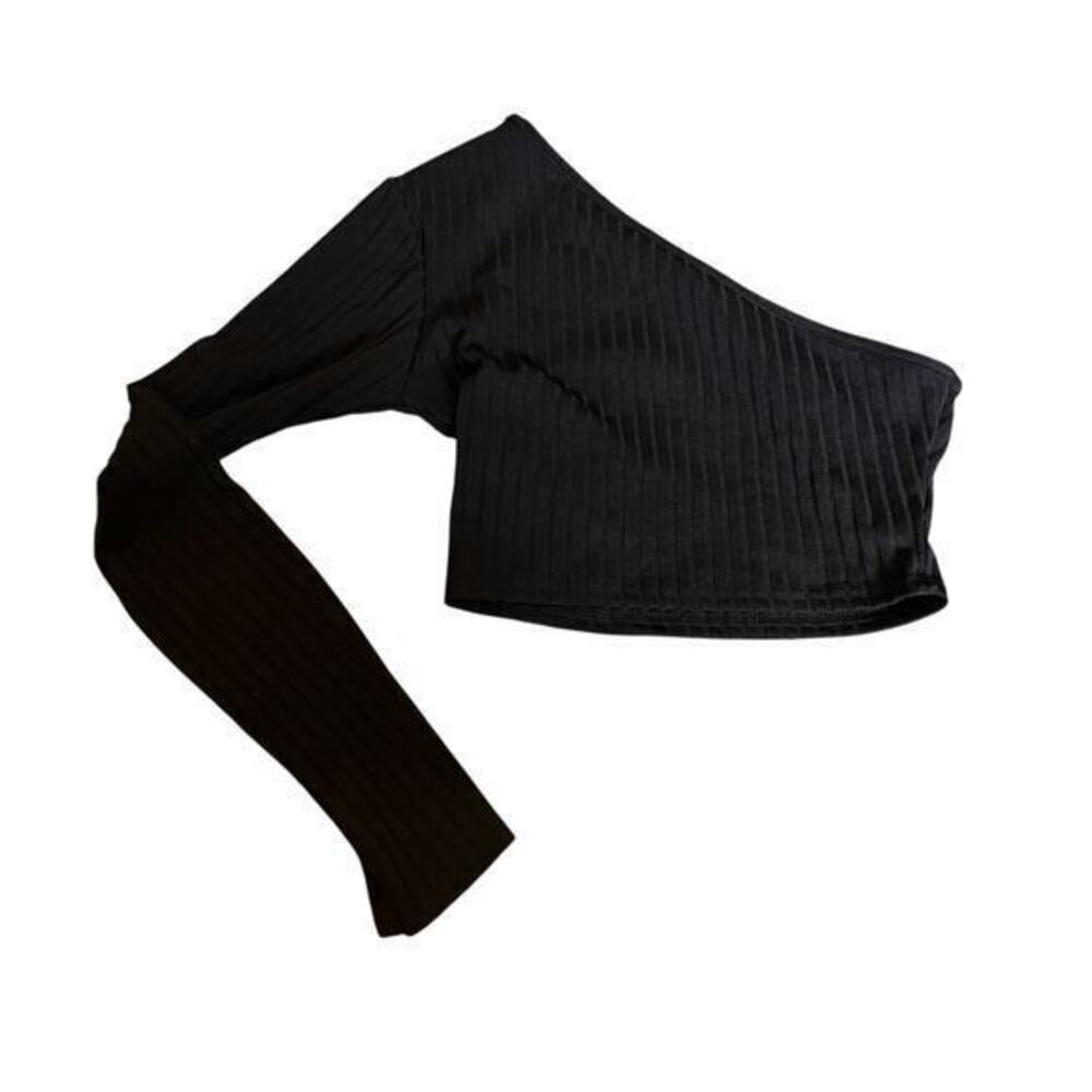 PLT Black ribbed cropped one shoulder Whimsygoth rave Y2K beachy NWOT SZ S